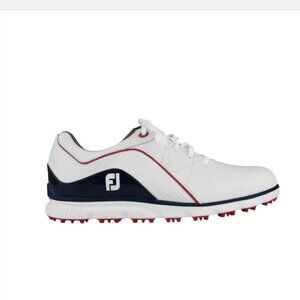 NWOB FootJoy Pro/SL Spikeless Golf Shoes Mens 8 White Blue Red Lace Up 53269 NEW